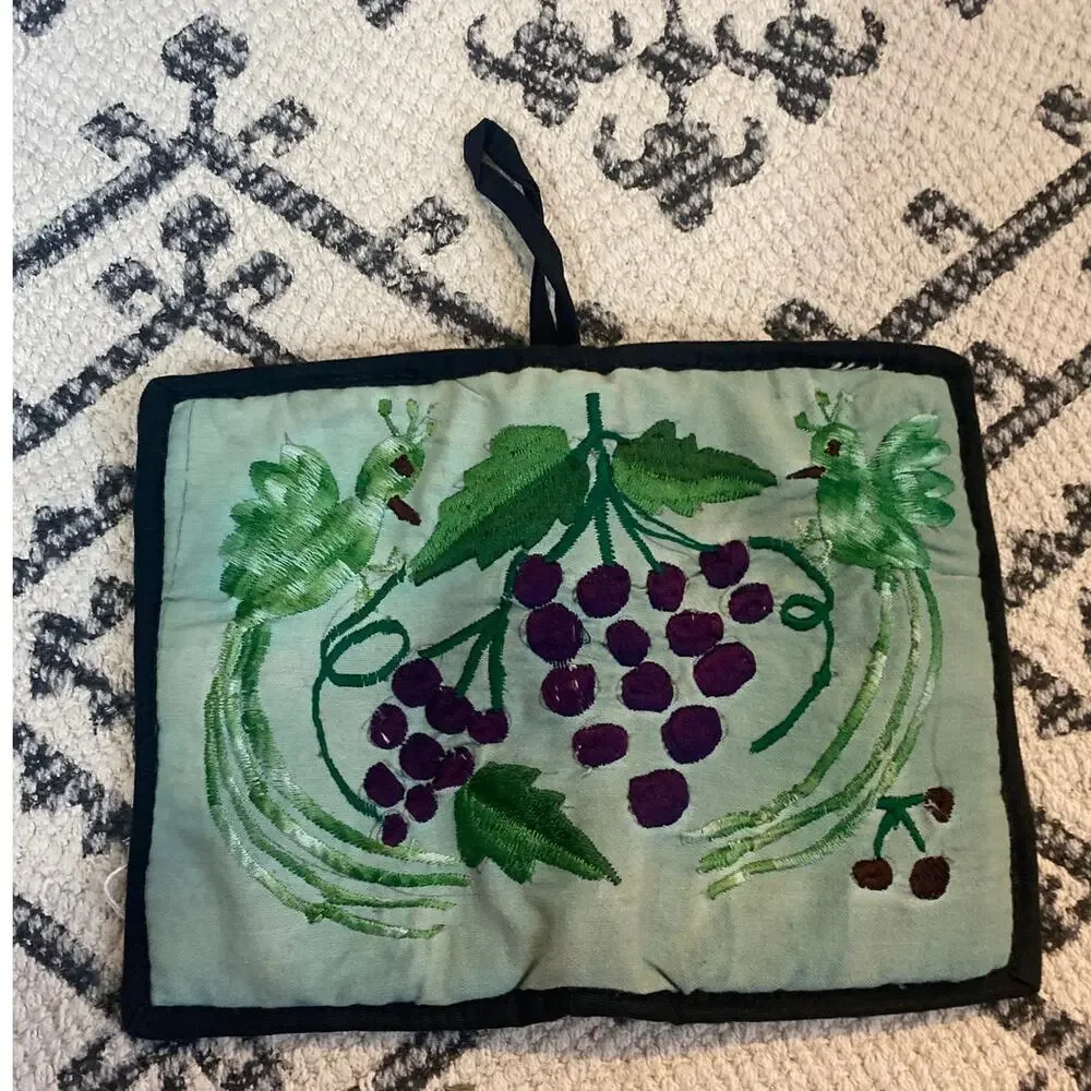 Vintage Guatemalan Hand Embroidered Quetzal Bird & Fruit Cotton Travel Wallet